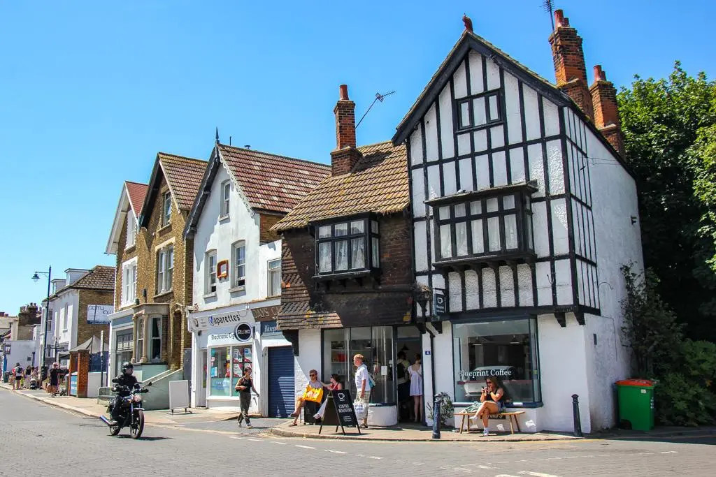 Whitstable Town with beach and view of Whitstable Castle